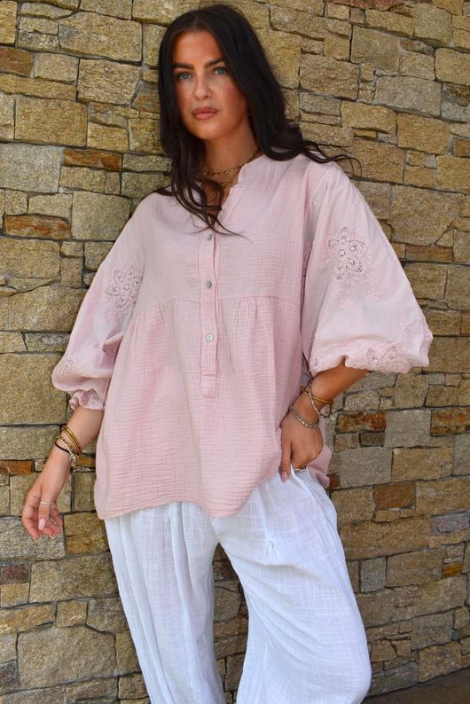 Mimi Pillow Cotton Sienna Batwing Blouse Rose 